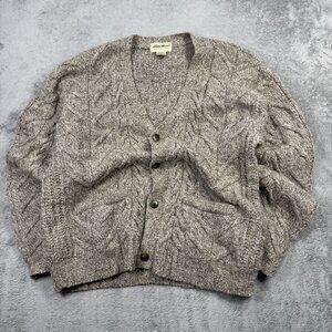 Vintage Eddie Bauer Wool Cable Knit Sweater Cardigan 90s Rich Grandpa Cottage L